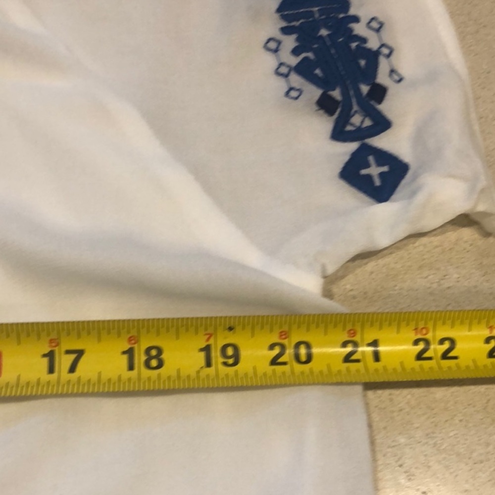 CHICO’S SUMMER EMBROIDERY TUNIC TOP WHITE BLUE CHICOS SIZE 1 SMALL - Picture 11 of 13